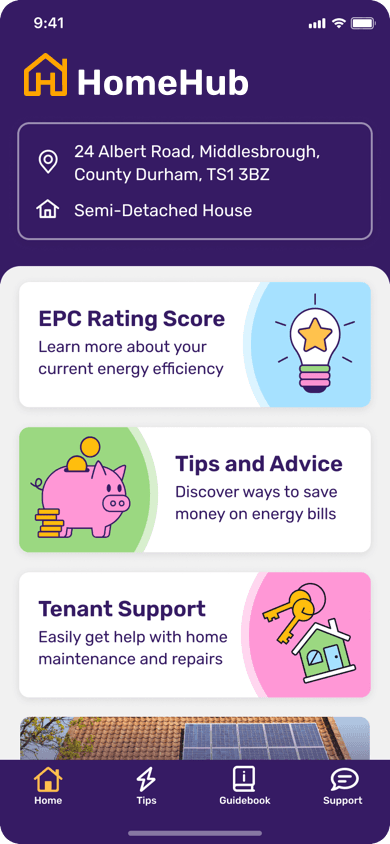 Energy saving tips and advice screen